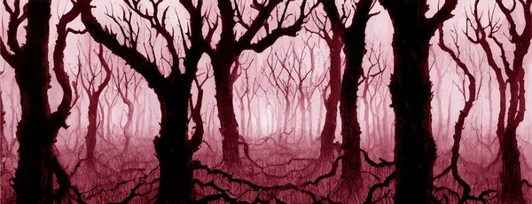 Floresta Nebulosa Sílhueta Árvore Escura Troncos Árvore Névoa Nevoeiro Ilustração — Vetor de Stock