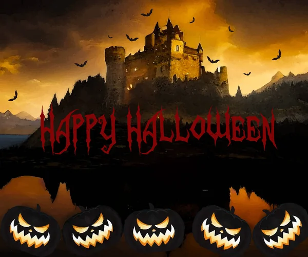 Immagini Halloween Spettrali Spaventose Sfondo Zucche Vettoriali Illustrazione Contenuti Multimediali — Vettoriale Stock