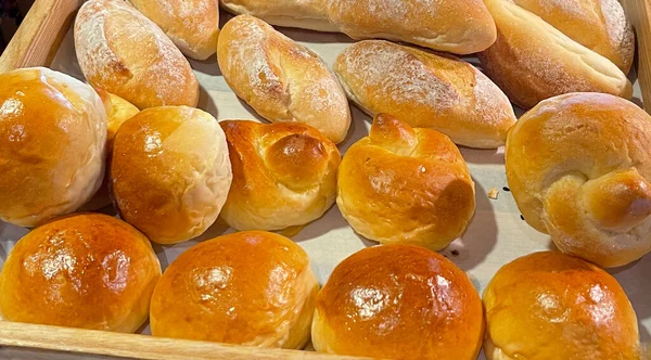 Pãezinhos Macios Cozidos Forno Pães Duros Rolos Manteiga Fresca Quente — Fotografia de Stock