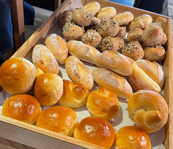 Fresh Baked Soft Bread Rolls Hard Bread Rolls Warm Fresh — Stock Photo, Image