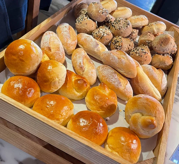 Fresh Baked Soft Bread Rolls Hard Bread Rolls Warm Fresh — Stock Photo, Image