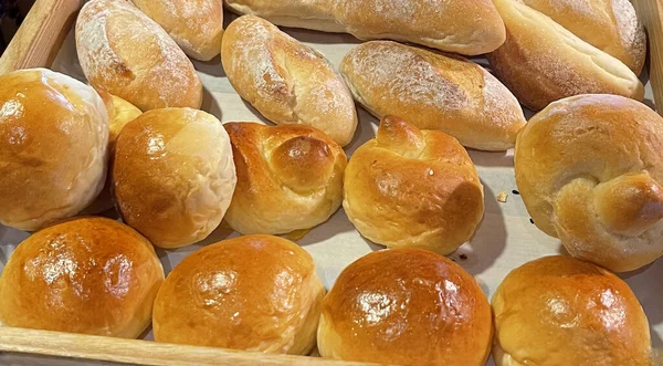 Fresh Baked Soft Bread Rolls Hard Bread Rolls Warm Fresh — Stock Photo, Image