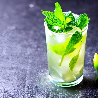 Limon, nane yaprağı ve buzlu taze mojito alkollü kokteyl çizimi. arkaplan ve çokluortam içeriği için resim ve yiyecek resimleme