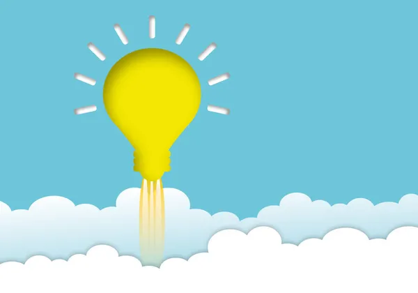 Gul Glödlampa Med Moln Pastellblå Bakgrund Idéer Inspirationskoncept Företagsfinansiering Eller — Stockfoto