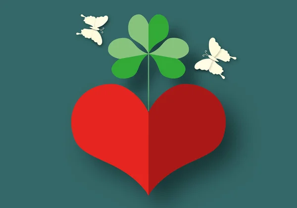 Red Heart Tree Butterfly Dark Green Background Concept Esg Environmental — Stock Photo, Image