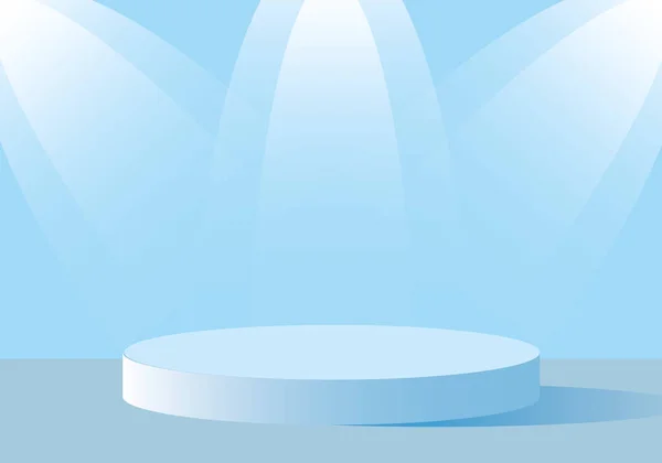 Suporte Fundo Produto Azul Macio Pedestal Pódio Com Holofotes Brancos — Fotografia de Stock