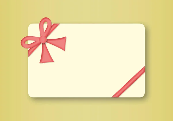 金の背景に赤いリボン弓と空白のパステルギフトカード バレンタイン 誕生日 クリスマスと新年のためのギフト券やグリーティングカードのコンセプト テキストのためのスペース 紙のアートデザインスタイル — ストック写真