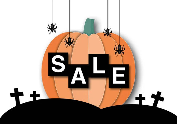 Försäljning Banner För Happy Halloween Semester Med Monster Vit Bakgrund — Stockfoto
