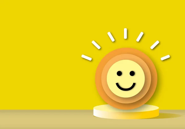 Ευτυχισμένο Πρόσωπο Του Κίτρινου Κύκλου Βάθρο Κίτρινο Φόντο Έννοια Για — Φωτογραφία Αρχείου