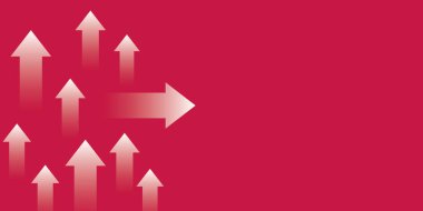 Bir beyaz ok, iş yaratıcılığının metaforu olarak kırmızı arka plandaki gruptan yeni iş seçeneklerini keşfetmeye doğru yönünü değiştirir. Metin için yer aç. kağıt sanat tasarımı biçimi.