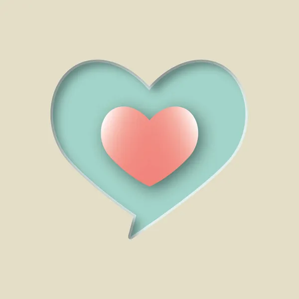 粉红的心在淡绿色的背景上 情人节 母亲节 爱情概念的贺卡 案文的篇幅 纸张艺术设计风格 — 图库照片