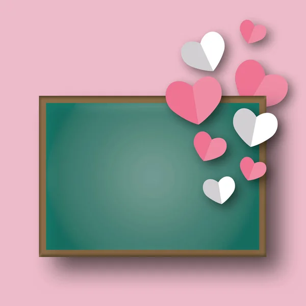 ピンクの背景に黒の黒板と多くの心 バレンタイン 結婚式 父の日と誕生日 ポスターやはがき バナーの愛のコンセプトのためのグリーティングカード コピースペース 紙アートデザイン — ストック写真