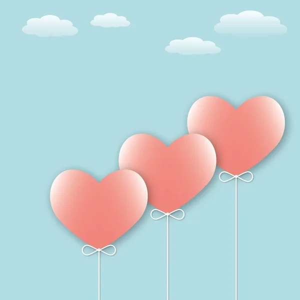 青空の背景に雲とピンクの心 バレンタイン 結婚式 父の日 誕生日 ポスターやはがき バナーの愛のコンセプトのためのグリーティングカード コピースペース 紙アートデザインスタイル — ストック写真