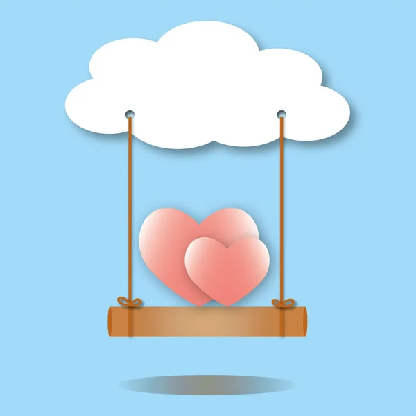 Corazones Rosados Con Columpio Nube Sobre Fondo Azul Tarjeta Felicitación —  Fotos de Stock