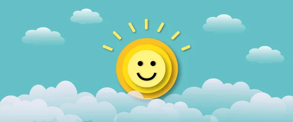 Happy Face Sun Cloud Blue Sky Background Concept Positive Thinking — Stock Photo, Image