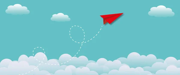 Red Paper Plane Clouds Rising Sky Background Metaphor Business Financial — Fotografia de Stock