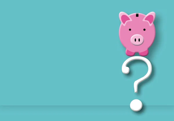 Fragezeichen Mit Rosa Sparschwein Auf Blauem Hintergrund Konzept Für Finanz — Stockfoto