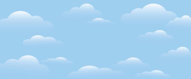 Mavi gökyüzü arkaplanlı bulutlar, doğa ve çevre konsepti, metin için alan, illüstrasyon tasarım biçimi.