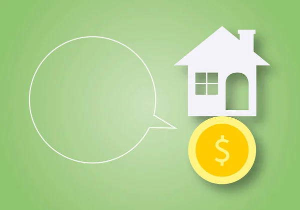 Home Coin Speech Bubble Green Background Business Renting Buying Home — Stock Photo, Image