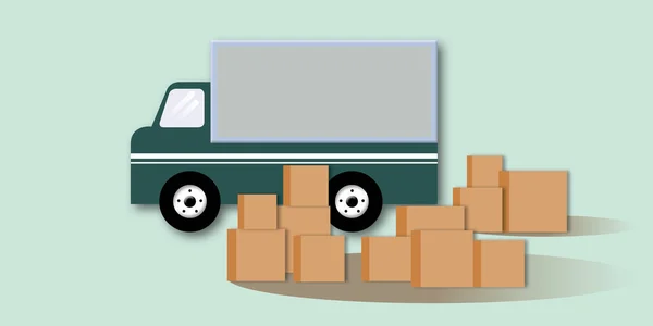 Green Cargo Truck Package Boxes Pastel Green Background Concept Truck — Stock Photo, Image
