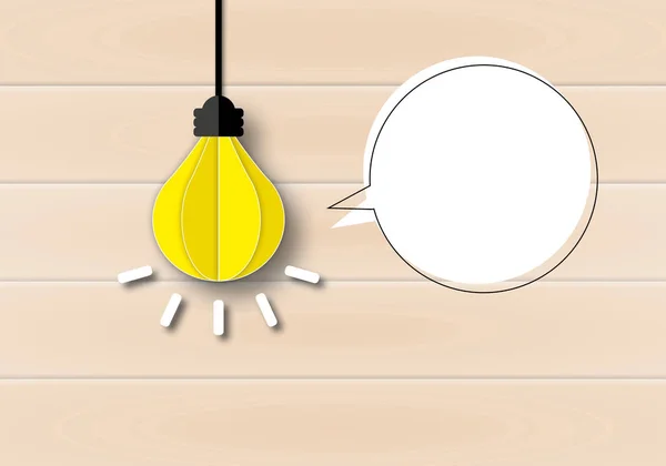 Glowing Light Bulb Shadow Speech Bubble Wooden Background Concept Innovation — Stock Photo, Image