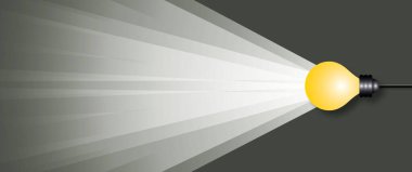 Koyu arkaplanda ışık saçan sarı ampul, iş finansmanı için ilham verici fikirler veya başarı hedefi, harika fikir, insanın yaratıcılığı, metin için alan, kağıt kesimi tasarım tarzı.