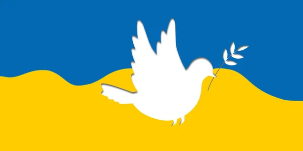 Paper White Dove Pigeon Carrying Olive Branch Flying Ukrainian Flag — Stock Photo, Image