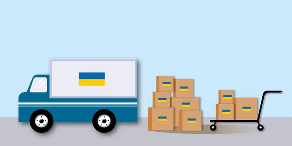 Вантажівка Пожертвуваними Коробками Добровольців Потреб Українських Мігрантів Концепція Гуманітарної Допомоги — стокове фото