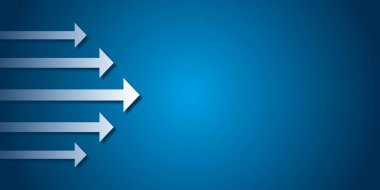 Mavi arka planda beyaz ok grubu. İş hedefi ya da hedef başarı, takım çalışması, lider, kazanan, dijital büyüme konsepti. Metin için yer aç. illüstrasyon kağıdı tasarım biçimi.