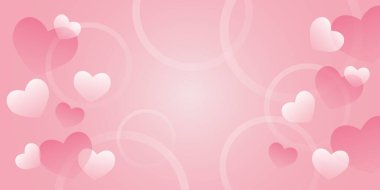 Pastel pembe arka planda beyaz çemberli pek çok kalp. Mutlu anneler günü için tebrik kartı, sevgililer günü, doğum günü, düğün, pankart aşk konsepti. resimleme tasarım biçimi.