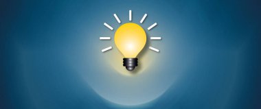 Soyut mavi arkaplanda sarı ampul. Fikirler iş finansmanı kavramları ya da başarı hedefi, harika fikir, insanın yaratıcılığı. kopyalama alanı. illüstrasyon kağıdı tasarım biçimi.