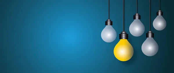 Yellow Light Bulb Dark Blue Background Ideas Inspiration Concepts Business — Stok fotoğraf