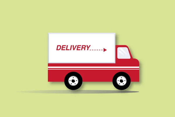 Red Delivery Truck Shadow Overlay Pastel Green Background Concept Fast — ストック写真