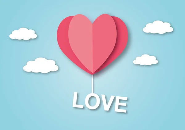 Love Sign Pink Hearts Cloud Blue Sky Background Greeting Design Fotos de stock libres de derechos