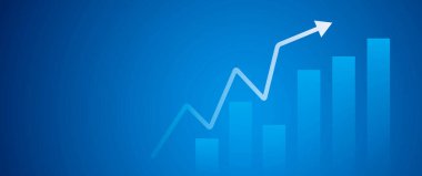 Koyu mavi arka planda çizgi grafikle yükselen ok. Büyüyen iş dünyasının başarısı veya hedef geliştirme, mali yatırım kâr grafiği ve liderlik motivasyon stratejisinin gösterimi.