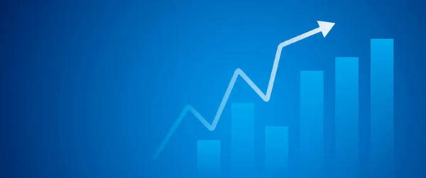 Arrow rising up with bar graph on dark blue background. illustration of growth business success or goal development, financial investment profit graph and leadership motivation strategy achievement.