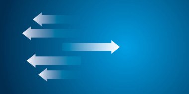 Bir ok, iş yaratıcılığının metaforu olarak koyu mavi arka plandaki gruptan yeni iş seçeneklerini keşfetme yönünü değiştirir. Bireysel ve benzersiz bir lider. kopyalama alanı. tasarım biçimi.