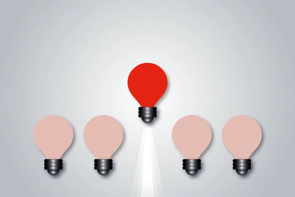 Red light bulb on grey background. Concept innovation thinking creative, Success inspiration, leadership, Business idea, shadow overlay. copy space for the text. illustration paper cut design style.