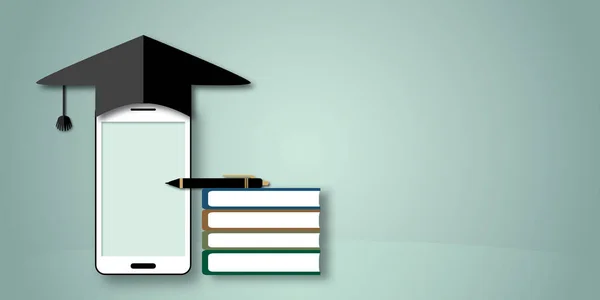 Smartphone Graduation Cap Pen Books Pastel Background Mockup Mobile Phone —  Fotos de Stock