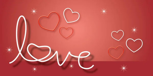 Love sign with heart shape and stars on red background. Greeting card for Valentine or Wedding, poster and postcard, banner love and valentines concept. copy space for text. paper cut design style.