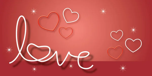 Love Sign Heart Shape Stars Red Background Greeting Card Valentine — Fotografia de Stock