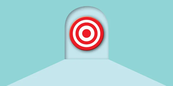 Red target icon or dartboard on pastel green wall background. Goal and success concept. shadow overlay. copy space for the text. illustration of 3d paper cut design style.