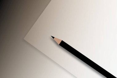 Siyah kalem ve siyah arka planda beyaz kağıt. Yaratıcı yazarlık ve hikaye anlatma, eğitim kavramı. gölge örtüsü. Resim kağıdı tasarım biçimi.