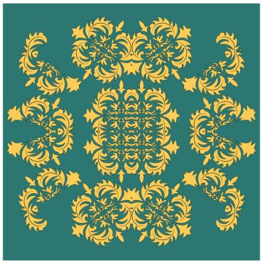 Beyaz arkaplanda klasik tarzda Damask ögesi. Kraliyet şablonu. Siluet vektörü. Vektör deseni. Parmak izi tasarımı için Royal damask ögesi. Vektör illüstrasyonu