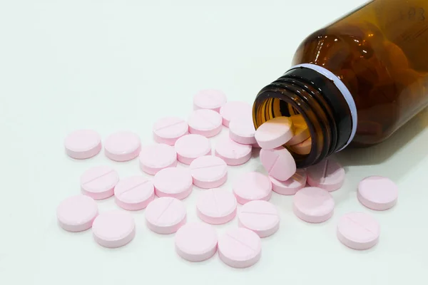 Bottle Tablets Pink Tablets Isolated White Background — Stock Photo, Image