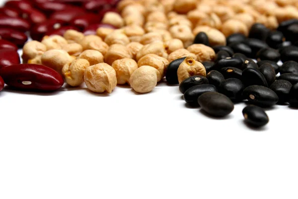 Red Kidney Bean Chickpea Black Bean Isolated White Background — Photo