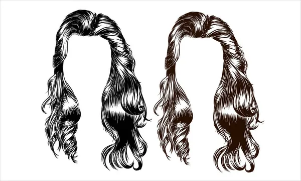 Lange Haare Mit Schwarzen Haaren Mode Illustration Für Salon Web — Stockvektor