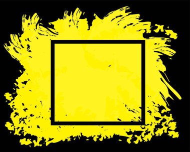 Soyut el boyası, desenli sarı fırça arkaplanı, geometrik çerçeve, izole darbeler.. 