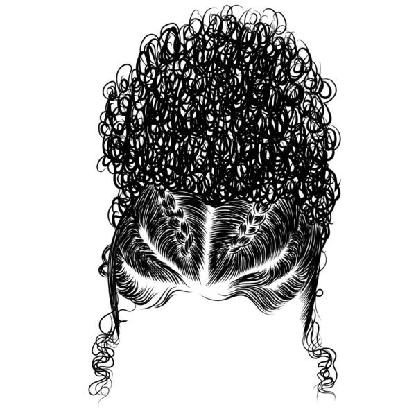 Кудрявая Красавица Четком Фоне Булочки Длинными Волосами — стоковый вектор