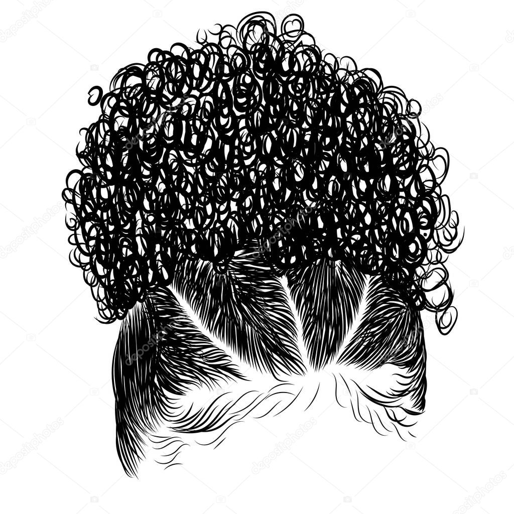 Illustration with African woman, long curly hair